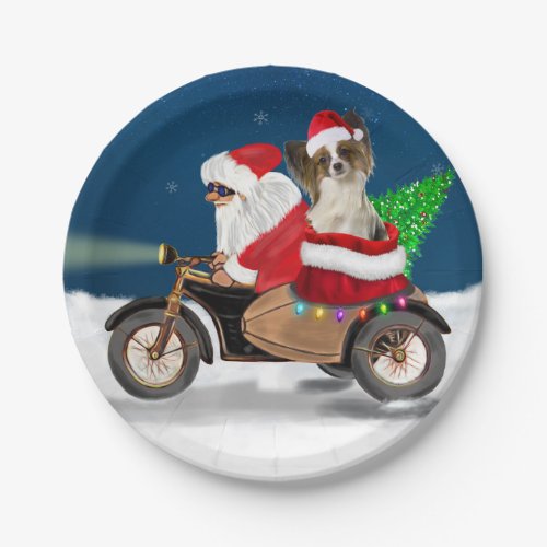 Papillon Dog Christmas Santa Claus  Paper Plates