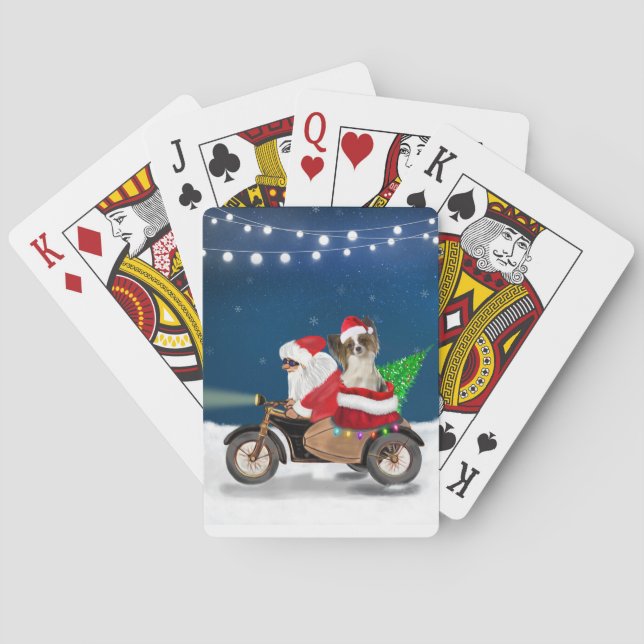 Papillon Dog Christmas Santa Claus Poker Cards (Back)
