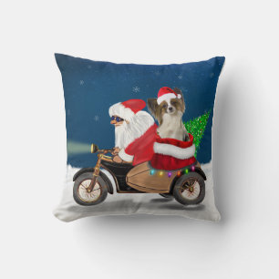 Papillon Dog Christmas Santa Claus Throw Pillow