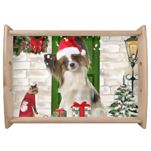 Papillon Dog Christmas Serving Tray