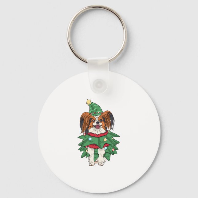 Papillon Dog Christmas Shirt Xmas Puppy Pet Papill Keychain (Front)