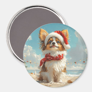 Papillon Dog Christmas Vintage Beach Magnet