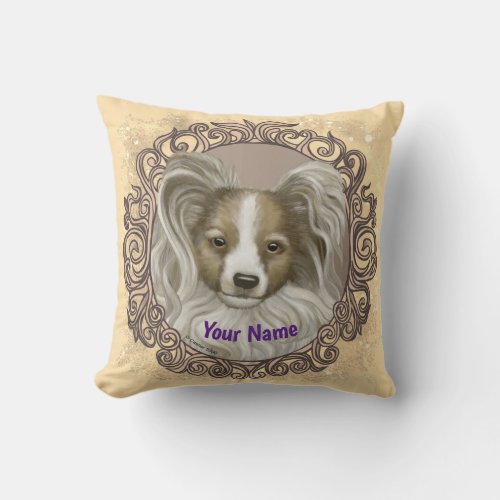 Papillon Dog custom name  Throw Pillow