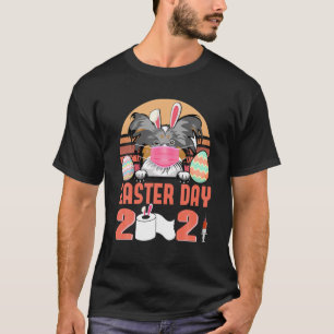 Papillon Dog Face Mask Rabbit Bunny Egg Easter Day T-Shirt