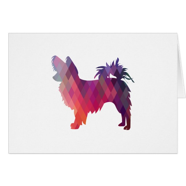 Papillon Dog Geo Pattern Silhouette Purple Card (Front Horizontal)