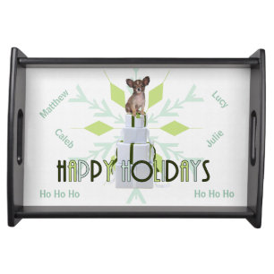 Papillon Dog Green Christmas Serving Tray