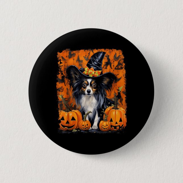 Papillon Dog Halloween Button (Front)