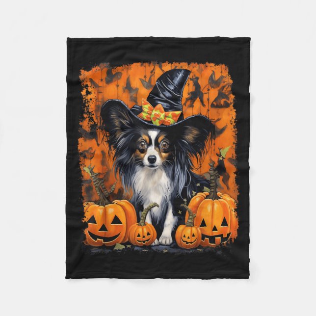 Papillon Dog Halloween Fleece Blanket (Front)