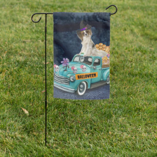 Papillon Dog Halloween Truck Scary Night  Garden Flag
