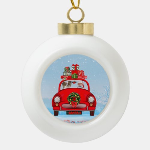 Papillon Dog In Car With Santa Claus  Ceramic Ball Christmas Ornament