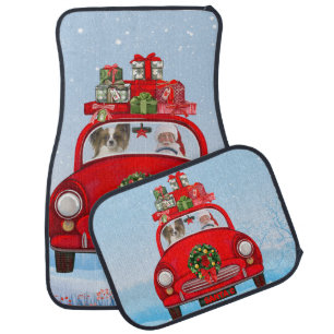 Papillon Dog In Car With Santa Claus Floor Mat