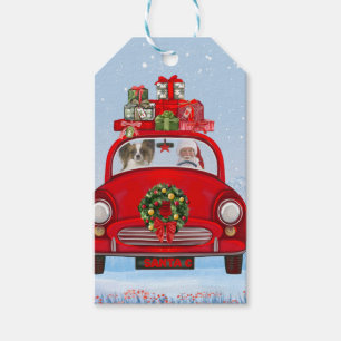 Papillon Dog In Car With Santa Claus Gift Tags