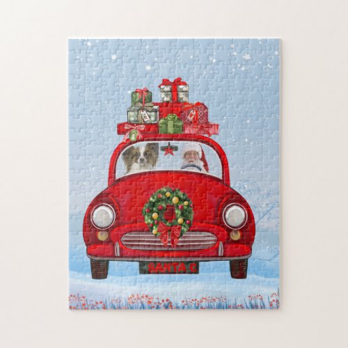 Papillon Dog In Car With Santa Claus  Jigsaw Puzzle