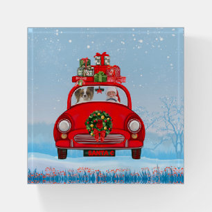 Papillon Dog In Car With Santa Claus Paperweight