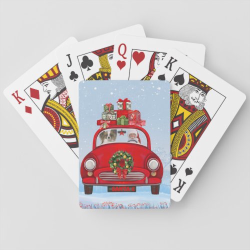 Papillon Dog In Car With Santa Claus  Playing Cards
