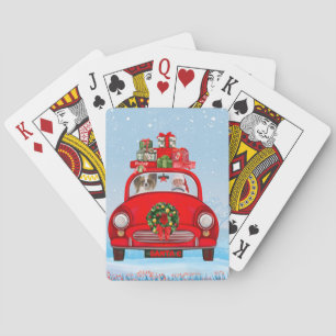 Papillon Dog In Car With Santa Claus Poker Cards