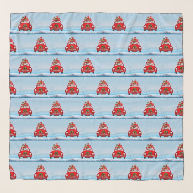 Papillon Dog In Car With Santa Claus  Scarf (Front)