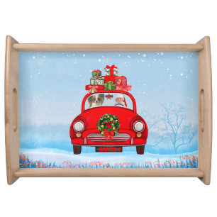 Papillon Dog In Car With Santa Claus Serving Tray