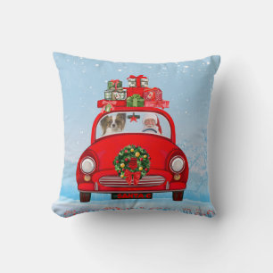 Papillon Dog In Car With Santa Claus Throw Pillow