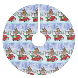 Papillon Dog In Christmas Delivery Truck Snow Brushed Polyester Tree Skirt