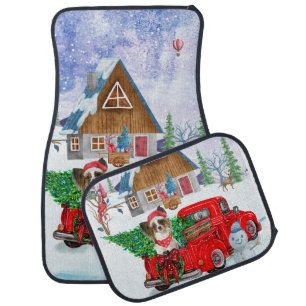 Papillon Dog In Christmas Delivery Truck Snow Car Floor Mat