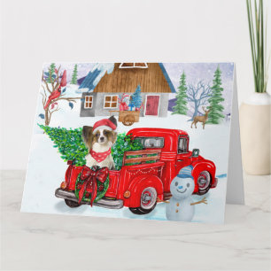 Papillon Dog In Christmas Delivery Truck Snow Card
