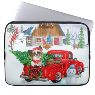 Papillon Dog In Christmas Delivery Truck Snow Laptop Sleeve