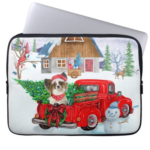 Papillon Dog In Christmas Delivery Truck Snow Laptop Sleeve