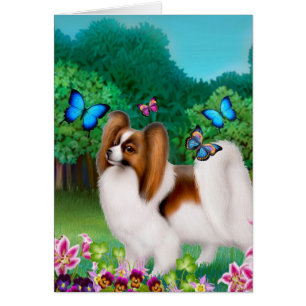 Papillon Dog in Garden Garden Cards