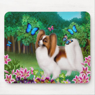 Papillon Dog in Garden Mousepad
