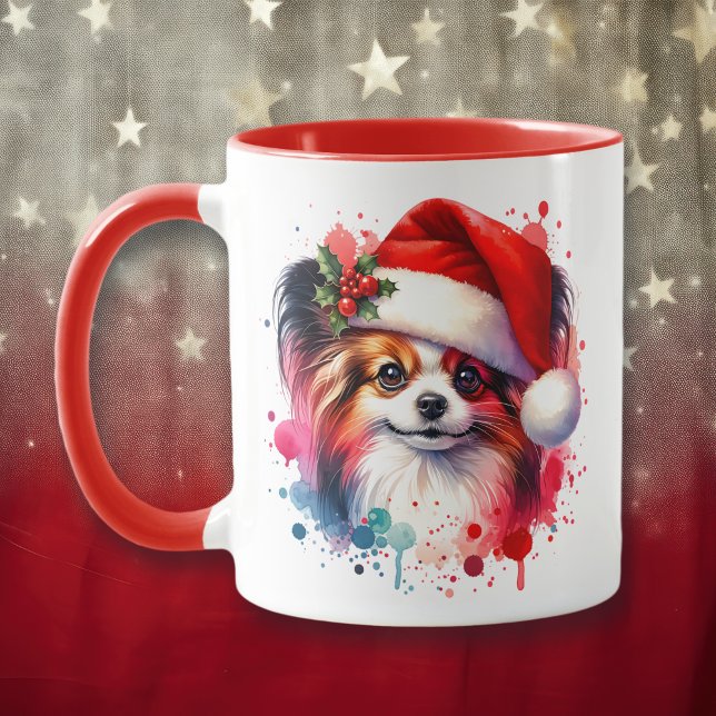 Papillon Dog in Santa Hat Christmas Personalized Mug (Creator Uploaded)