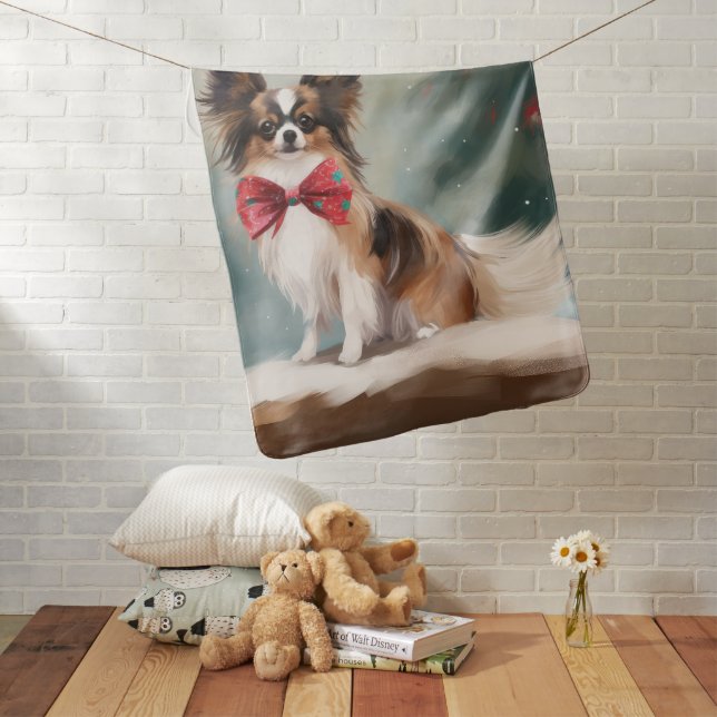 Papillon Dog in Snow Christmas  Baby Blanket (In Situ)