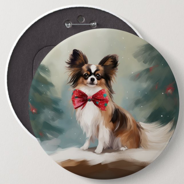 Papillon Dog in Snow Christmas  Button (Front & Back)
