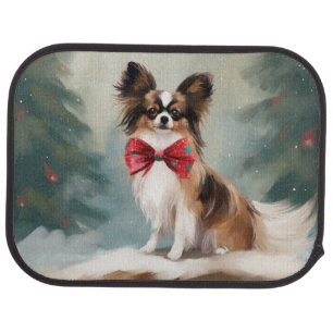 Papillon Dog in Snow Christmas Car Floor Mat