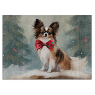 Papillon Dog in Snow Christmas Cutting Board