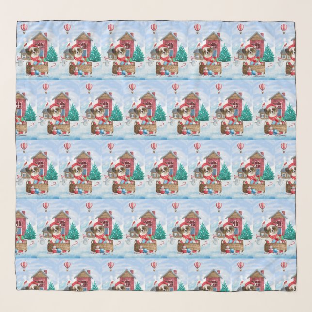 Papillon Dog In snow Christmas Dog House Scarf (Front)