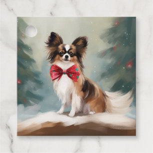 Papillon Dog in Snow Christmas Favor Tags