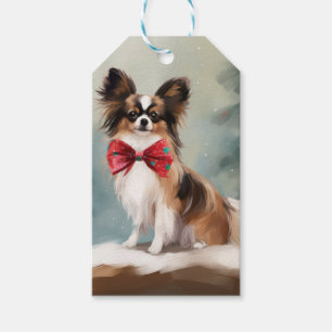 Papillon Dog in Snow Christmas Gift Tags
