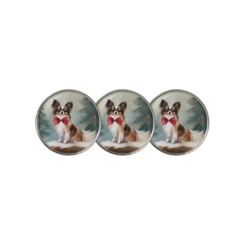 Papillon Dog in Snow Christmas  Golf Ball Marker