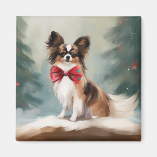 Papillon Dog in Snow Christmas Magnet