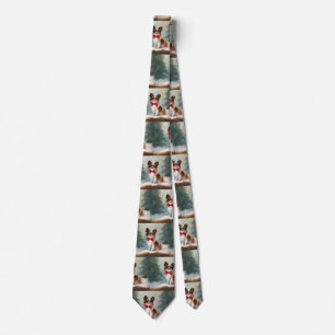 Papillon Dog in Snow Christmas Neck Tie