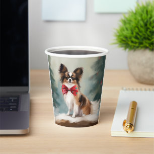 Papillon Dog in Snow Christmas Paper Cups