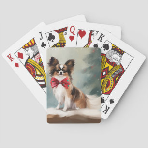 Papillon Dog in Snow Christmas Poker Cards