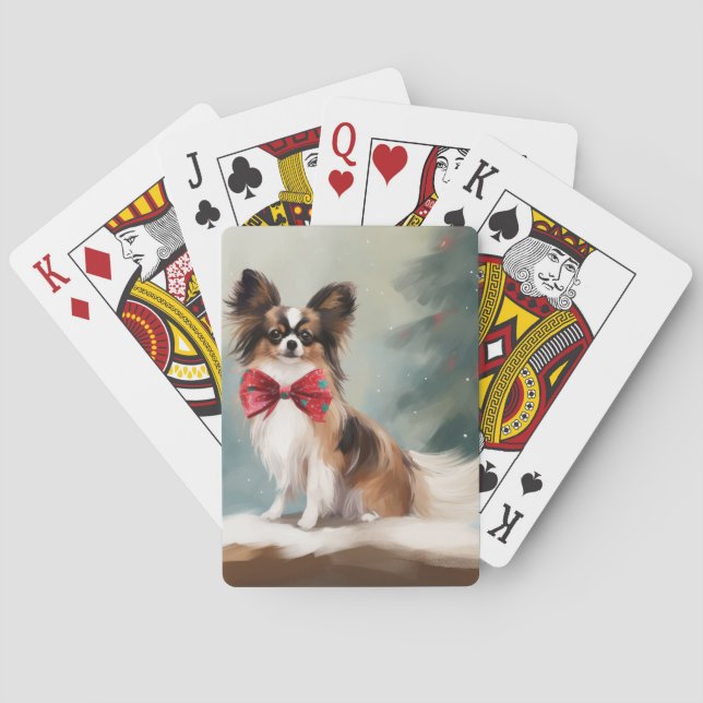 Papillon Dog in Snow Christmas  Poker Cards (Back)