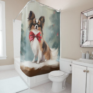 Papillon Dog in Snow Christmas Shower Curtain