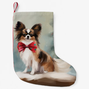 Papillon Dog in Snow Christmas Small Christmas Stocking