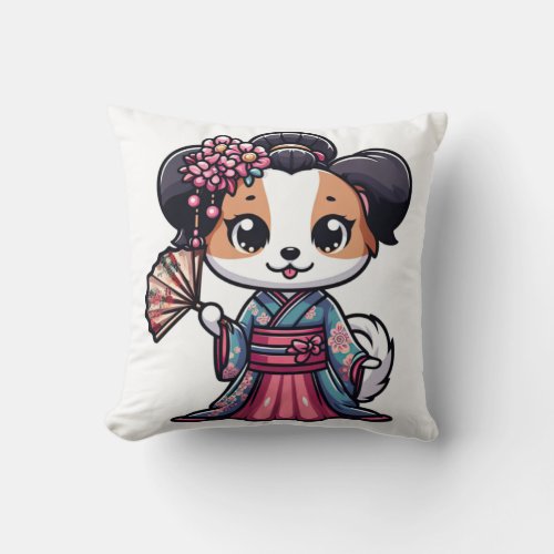 Papillon Dog Kimono   Throw Pillow