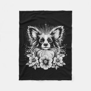 Papillon Dog Lover Retro Style Tattoo _1 Fleece Blanket