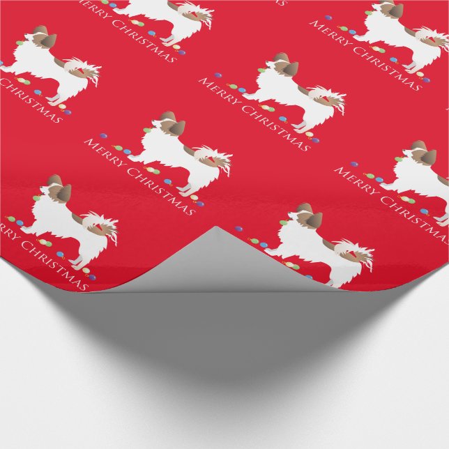 Papillon Dog Merry Christmas Design Wrapping Paper (Corner)