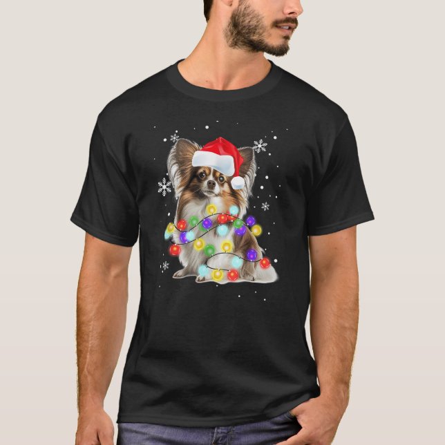 Papillon Dog Merry Dogmas Santa Papillon Christmas T-Shirt (Front)